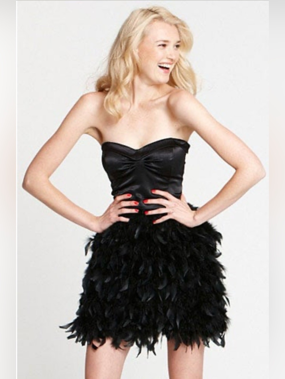 Delias Black Satin Feather Strapless Mini Dress Small Y2K Black Swan Party